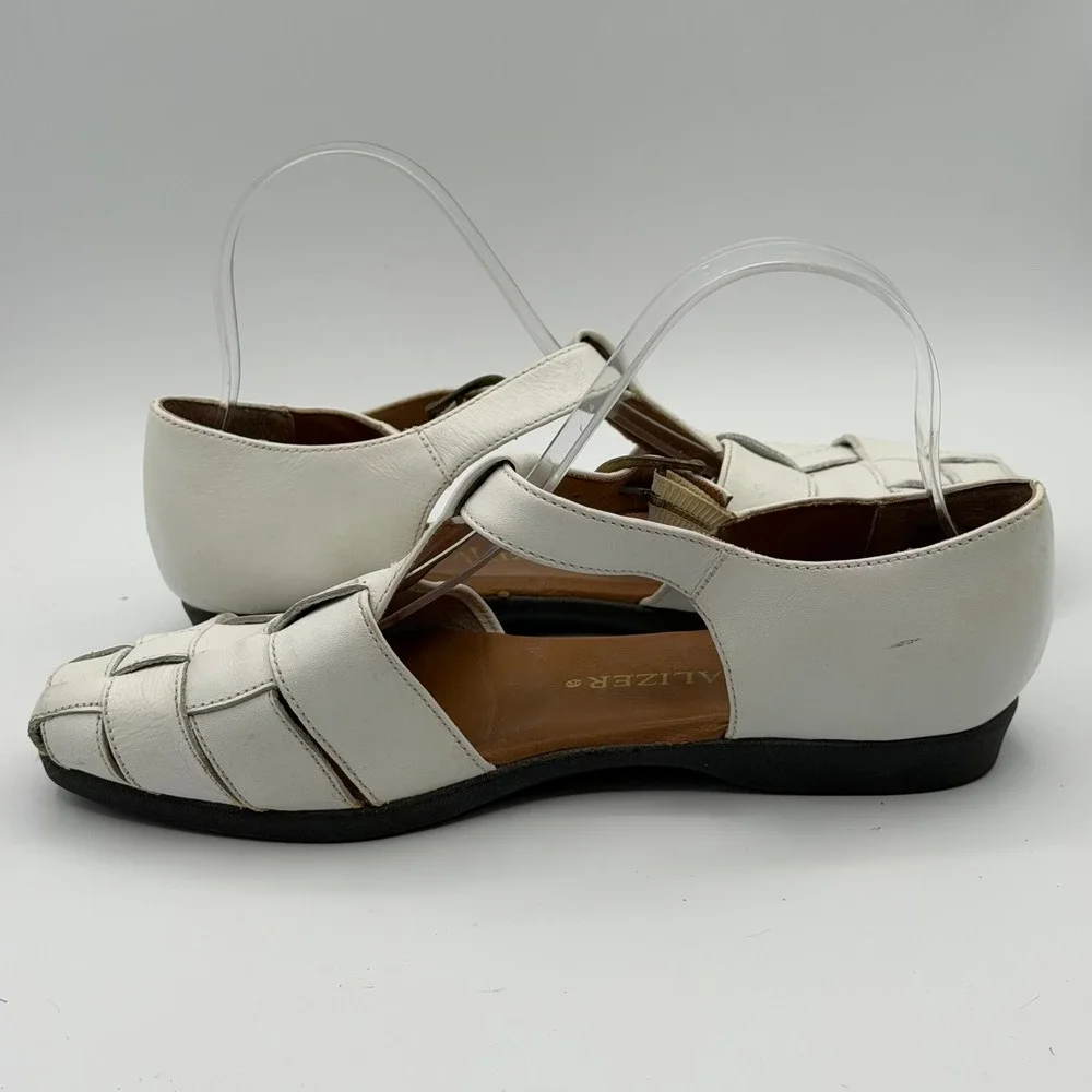 Naturalizer Fisherman Sandals Women 8M White Leather Travel Boho Cottage Comfort